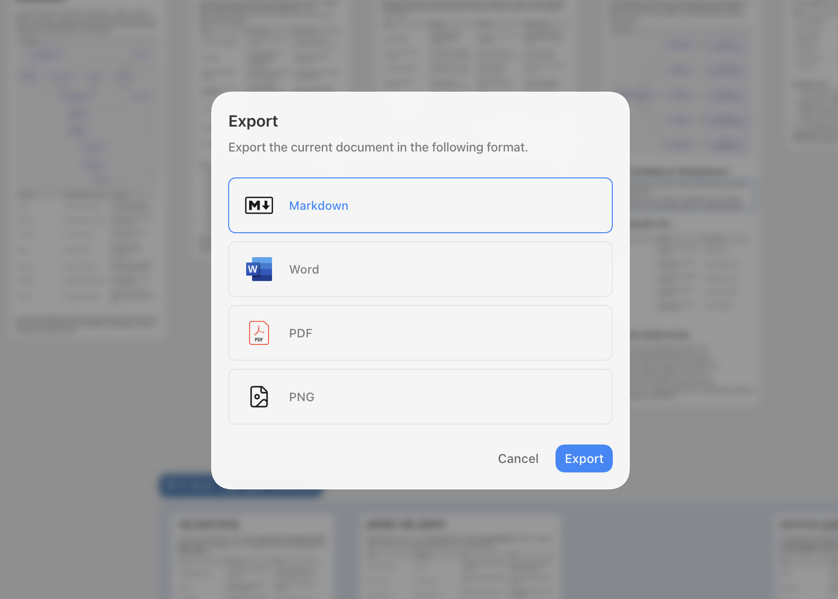 Export format options